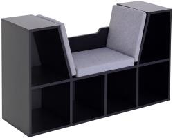 HOMCOM Bibliotecă cu Banc 2 în 1 Design Contemporan 6 Compartimente 3 Perne Incluse 102L x 30l x 61H cm Negru Gri | Aosom Romania (836-115V01BK) Biblioteca