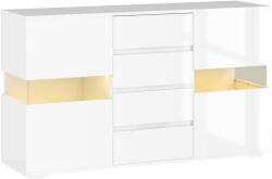 HOMCOM Bufet cu Lumini LED Reglabile prin Telecomandă, Mobilier de Sufragerie cu 4 Sertare și 2 Dulapuri, 120x34x70 cm, Alb | Aosom Romania (83B-176V90WT) Bufet