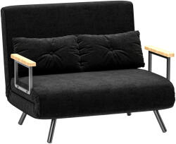 HOMCOM Canapea Pat de 2 Locuri cu Spătar Reglabil pe 5 Nivele și 2 Perne din Material Capitonat, 102x73x81 cm, Negru | Aosom Romania (839-835V00BK) Canapea