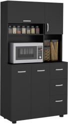 HOMCOM Cabină de bucătărie multi-depozitare 4 uși 3 sertare raft + blat mare 89L x 39, 5l x 168H cm negru | Aosom Romania (833-737V81BK)
