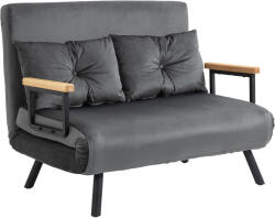 HOMCOM Canapea Pat de 2 Locuri cu Spătar Reglabil pe 5 Nivele și 2 Perne din Material Capitonat, 102x73x81 cm, Gri Închis | Aosom Romania (839-835V00CG) Canapea
