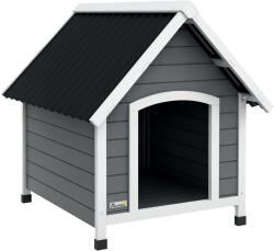 PawHut Căsuță pentru câine de exterior din lemn cu podea detașabilă, adăpost înalt din lemn pentru câini, 75 x 88 x 82 cm, gri | Aosom Romania (D02-174V00GY)