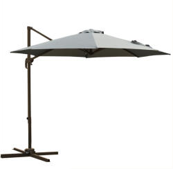 Outsunny Umbrel de Gradină cu Manivelă cu Înclinare Reglabilă, Umbrelă cu Braț și Stinghii, Ø2.95x2.5 m, Gri | Aosom Romania (84D-065CG)