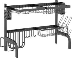 HOMCOM Uscător de Vase de Tip Stand Modular cu 2 Nivele 65x31.5x52.5 cm Negru | Aosom Romania (801-285V00BK) Uscator vase