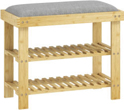 HomCom Bancă pentru încălțăminte din bambus, raft pentru încălțăminte cu 3 niveluri, stil scandinav, 60 x 29 x 49 cm, lemn natural | Aosom Romania (837-539V00GY) Pantofar