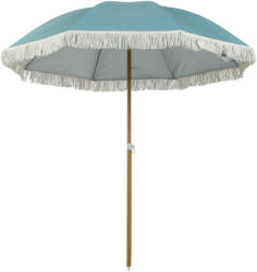Outsunny Umbrelă de plajă mâner efect lemn Ø 1, 7 m, umbrelă mare cu ciucuri înălțime reglabilă, UPF50+ sac de transport, bleu deschis | Aosom Romania (84D-435V00LB)