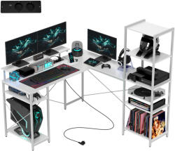 HomCom Birou de colț, în formă de L cu priză integrată, suport monitor și raft depozitare, alb | Aosom Romania (836-591V91WT)