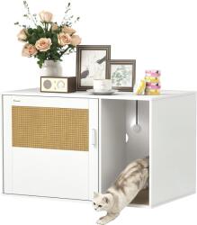 PawHut Casa de toaletă pentru pisici mobilier litieră pentru pisici saltea zgâriere ușă cu mâner stil boem 80 x 50 x 50 cm alb | Aosom Romania (D31-105V00WT)