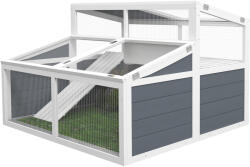 PawHut Cușcă casă pentru animal mic de țestoasă cu 2 spații acoperiș din policarbonat 3 uși rampă 115 x 115 x 82 cm gri | Aosom Romania (D40-036V00GY)