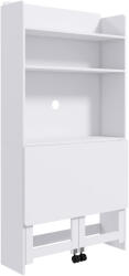HomCom Birou cu Rafturi, Blat Pliabil, 2 Roți și 4 Rafturi, Birou Compact Modern cu Orificiu pentru Cabluri, Masă pentru Computer, Casă Birou Cameră de Studiu, 80x69x155 cm, Alb | Aosom Romania (836-556V80WT