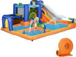 Outsunny Castel Gonflabil pentru Copii cu Tobogan Piscină Perete de Cățărat Inflator și Geantă de Transport 430x420x200cm Multicolor | Aosom Romania (346-010V90MX) Castel gonflabil
