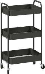 HOMCOM Cărucior multifuncțional mobil pentru bucătărie, 3 rafturi, 4 roți, 45 cm x 30, 6 cm x 79 cm, Negru | Aosom Romania (850-292V00BK)