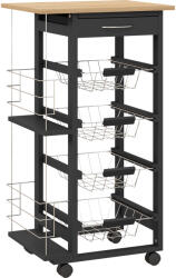 HOMCOM Carucior de Bucătărie cu Roți Carucior Multiusos cu Sertar 4 Coșuri Detașabile de Metal și Rafturi 47x37x83 cm Negru | Aosom Romania (801-121V81BK)