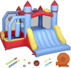 AIYAPLAY Castel gonflabil 5 în 1 cu ventilator, parc acvatic gonflabil, tobogane, trambulină, multicolor | Aosom Romania (346-018V90BU) Castel gonflabil