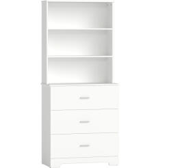 HOMCOM Bibliotecă Vitrină înaltă cu 3 sertare, 3 rafturi deschise, pentru living și bucătărie, 79x39, 5x180 cm, alb | Aosom Romania (836-641V90WT) Biblioteca