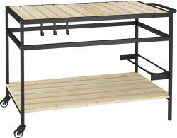 Outsunny Cărucior cu Roți din Lemn cu 2 Rafturi, 3 Cârlige, Blat cu Lamele și Mâner 107x65x80 cm Natural | Aosom Romania (84B-999V00ND)