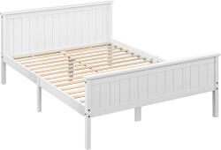 HomCom Cadru de pat 140 x 200 cm, pat simplu din lemn masiv cu somier cu șipci tăblie și panou la picioare incluse, montaj ușor, alb | Aosom Romania (83D-034V00WT)