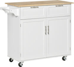 HOMCOM Cărucior Bucătărie Multifuncțional cu 2 Sertare, Dulap și 4 Roți, Spațiu Depozitare Generos, 104x46x91cm, Alb | Aosom Romania (801-203)