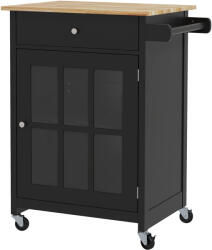 HOMCOM Cărucior de Bucătărie cu Sertar, Raft Reglabil, 4 Roți și Suport Lateral pentru Prosop, 67x48x86, 5 cm, Negru | Aosom Romania (801-175V80BK)