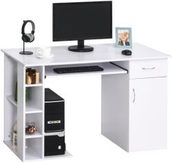 HomCom Birou pentru PC, Ergonomic, cu Rafturi, Dulap, Sertar și Suport pentru Tastatură Extensibilă, 120x60x74 cm, Alb | Aosom Romania (920-012V01WT)
