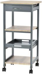 HOMCOM Cărucior de bucătărie Suport pentru alimente cu sertar, 2 rafturi si tavă detașabilă, din lemn 37x37x76cm gri HOMCOM | Aosom Romania (801-127)