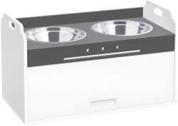 PawHut Bol pentru câini ridicat cu dulap de depozitare, 2 boluri cu inele antiderapante, 60 x 30 x 35, 5 cm, Alb | Aosom Romania (D08-089V00WT)