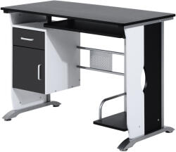 HomCom Birou pentru PC cu Raft pentru Tastatură, Sertar și Dulap, Birou Modern, 100x52x75 cm, Alb și Negru | Aosom Romania (920-019BK)