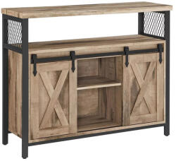 VASAGLE Komód Elhúzható Ajtókkal És Nyitott Polcokkal, Homokbarna 100x33x80 cm