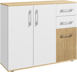 HOMCOM Bufet de Bucătarie cu 2 Sertare 2 Dulapuri și Rafturi Ajustabile pentru Sufragerie 90x30x75, 5 cm Alb și Natural | Aosom Romania (838-424V80WT) Bufet