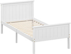 HomCom Cadru de pat 90 x 200 cm, pat simplu din lemn masiv cu somieră cu lamele, tăblie și tablie la picioare incluse, asamblare ușoară, alb | Aosom Romania (83D-034V01WT)