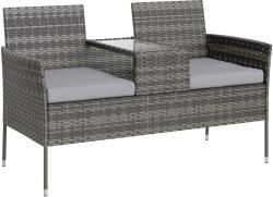 Outsunny Bancă de Grădină cu 2 Locuri din Rattan și Oțel, Bancă de Exterior cu Perne și Măsuță Centrală cu Blat din Sticlă Securizată, 135x64x81 cm, Gri Închis | Aosom Romania (867-181V71CG)