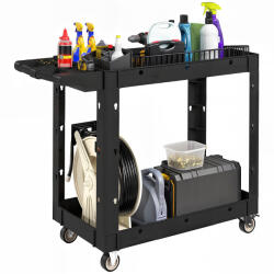 HomCom Cărucior de atelier servetă atelier cu 2 nivele cu mâner lateral pentru garaj, depozit, unelte de bricolaj, negru | Aosom Romania (B20-118V00BK)