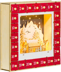 HOMCOM Calendar de Advent cu LED, decorațiuni de Crăciun din lemn, 24 sertare de umplut, decorațiune luminoasă, roșu | Aosom Romania (830-882V80RD)