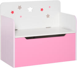 HOMCOM Bancă Depozitare Jucării 2 în 1 din Lemn, Ladă de Depozitare cu Spătar pentru Copii de 3-6 Ani, 60x30x50 cm, Roz | Aosom Romania (311-018PK)