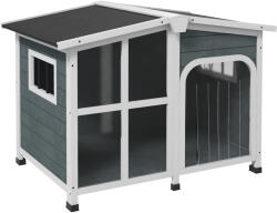 PawHut Căsuță pentru Câini din Lemn, cu Tendă de Protecție, Fereastră și Acoperiș Rabatabil, 101x66, 5x70, 5cm, Gri Închis | Aosom Romania (D02-141V03CG)