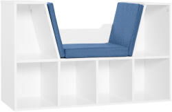 HOMCOM Bibliotecă Bancă 2 în 1 Design Contemporan 6 casete 3 Perne incluse 102L x 30l x 61A cm Alb Albastru | Aosom Romania (836-115BU) Biblioteca