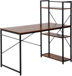 HomCom Birou de colț cu depozitare design industrial cu bibliotecă 3 rafturi panouri particulate aspect nuc metal negru | Aosom Romania (833-397)
