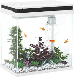 PawHut Mic acvariu complet 14L acvariu din sticlă cu sistem de filtrare iluminare LED pompă de apă 30 x 20 x 33 cm alb | Aosom Romania (D61-005V90WT)