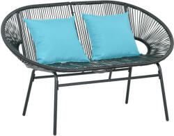 Outsunny Bancă de grădină cu 2 locuri din metal și sfoară din rășină cu 2 perne - dim. 132L x 72l x 83Î cm - negru | Aosom Romania (867-177V02BK)