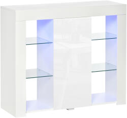 HOMCOM Bufet Modern cu Usa si Lumini LED cu Finisaj Lucios si Rafturi din Sticla, Dulap Mutifunctional 97x35x83cm, Alb Modern | Aosom Romania (838-146) Bufet