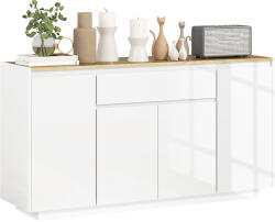 HOMCOM Bufet de Bucătărie cu 3 Dulapuri și 4 Uși cu Îchidere Lină, Mobilier Modern cu Sertar, 140x40x75 cm, Alb | Aosom Romania (83B-196V80WT) Bufet