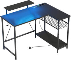 HomCom Birou Gaming Reversibil în L cu LED, 114, 5x82 cm Birou Colțar cu Prize Electrice, Suport pentru Monitor și Rafturi Reglabile din Rețea, Stație Gaming pentru Acasă, Birou sau Studiu, Negru | Aosom Rom