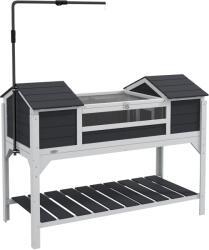 PawHut Casă pentru țestoase terestre de exterior incintă pentru țestoase 2 ascunzători suport de lampă reglabil lemn masiv 122 x 56, 5 x 93 cm gri | Aosom Romania (D40-035V01GY)