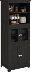 HOMCOM Dulap cămară cu 2 rafturi deschise și 2 dulapuri cu uși, din MDF și sticlă, 60x30x162 cm, negru | Aosom Romania (835-513V80BK) Bufet