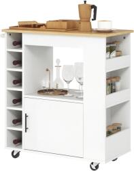 HOMCOM Cărucior de Bucătărie, Cărucior de Bucătărie cu Role, Căruț de Bucătărie cu Compartiment, Suporturi pentru Vin, Cabină și Blat de Lucru, Alb | Aosom Romania (801-373V90AK)