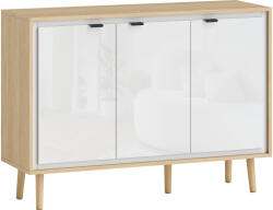 HOMCOM Bufet Modern cu 3 Uși și Raft Reglabil 107x35x77cm Alb și Stejar | Aosom Romania (83B-494V01WT) Bufet