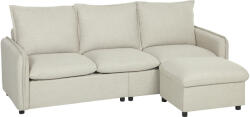 HOMCOM Canapea 3 locuri cu pouf de depozitare, canapea colțar modulară 212 cm, perne cu arcuri, țesătură din in, crem | Aosom Romania (83B-726V01CW) Canapea