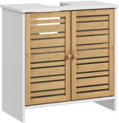HomCom Birou sub vas de baie cu 2 usi etajera reglabila dulap de depozitare pentru chiuveta 60x30x60 cm bambus alb | Aosom Romania (834-693V00WT)