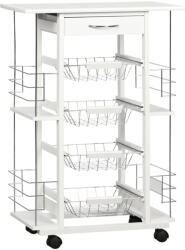HOMCOM Cărucior de Bucătărie cu Sertar, 4 Coșuri Detașabile și 4 Rafturi Laterale, 57x37x83 cm, Alb | Aosom Romania (801-122WT)