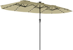 Outsunny Umbrelă dublă de grădină 4x2 m cu 36 de lumini LED UPF50+ Manivelă 12 tije Rezistentă la apă Bej | Aosom Romania (84D-478V00BG)